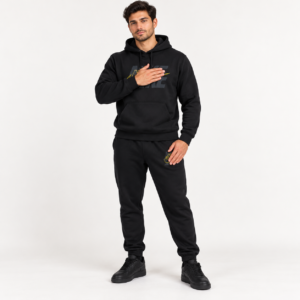 Men’s Black Graphic Hoodie & Jogger Set – Yellow & Grey Print