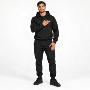 Men’s Black Hoodie & Jogger Set – White Print